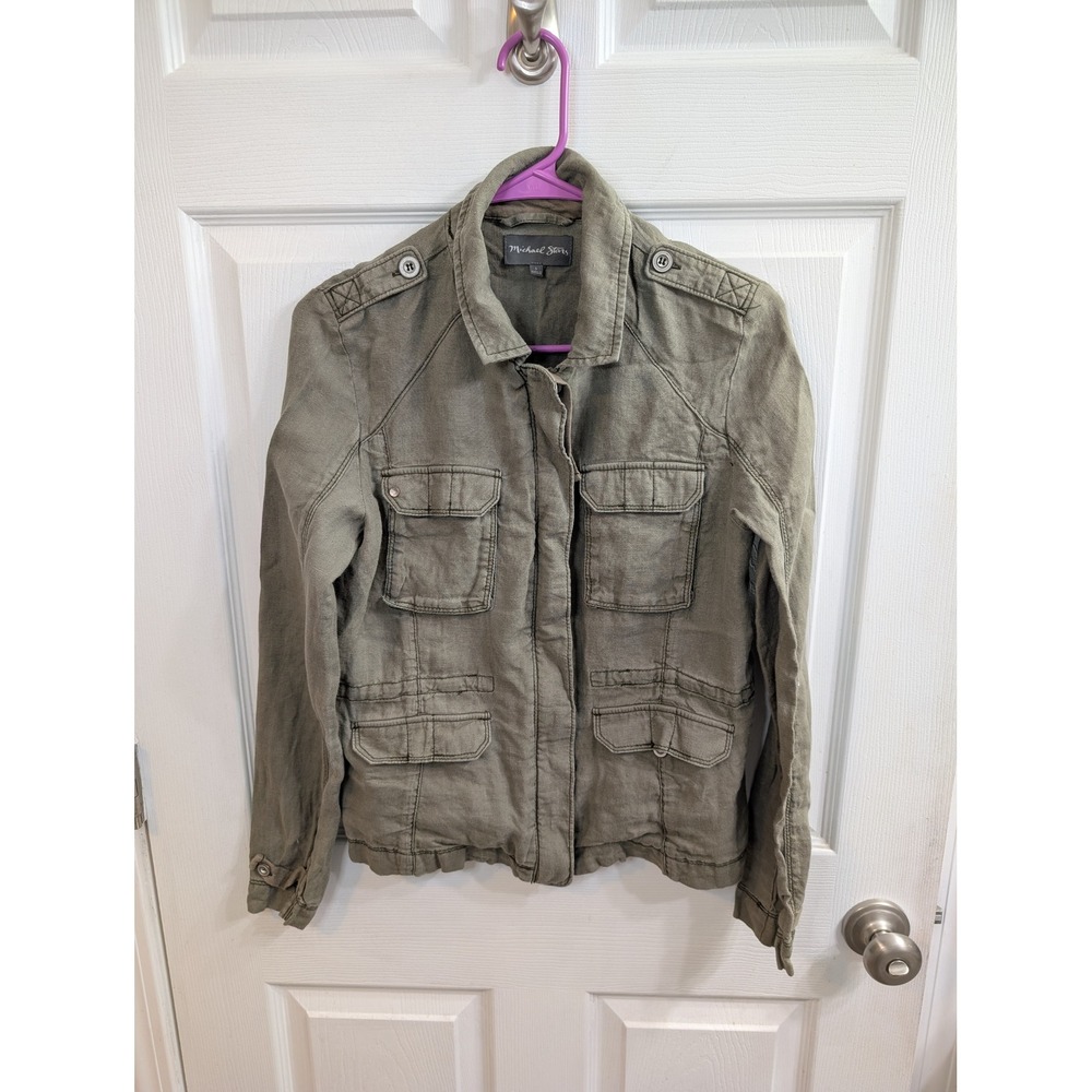 Michael Stars Utility Jacket Womens Olive Green Linen Cargo - Size S